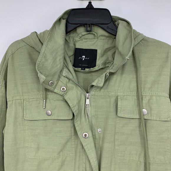 7 for all Mankind Jacket Utility Hood Button Snap Zip Green Lyocell - Picture 5 of 10